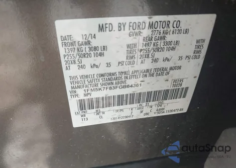 2015 Ford Explorer Limited from USA, damaged, VIN 1FM5K7F83FGB64361